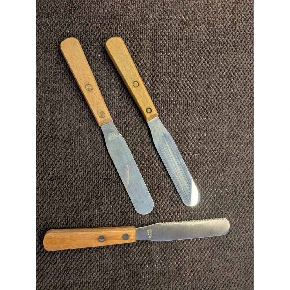 Vintage EKCO Knives Lot of 3 Wood Handle 2 Sandwich Spreaders 1 Paring Knife